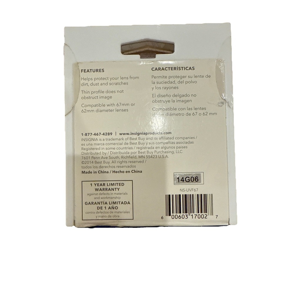 INSIGNIA 67/62 MM UV FILTER for Camera, Circular - NS-UVF67-C - Picture 2 of 2